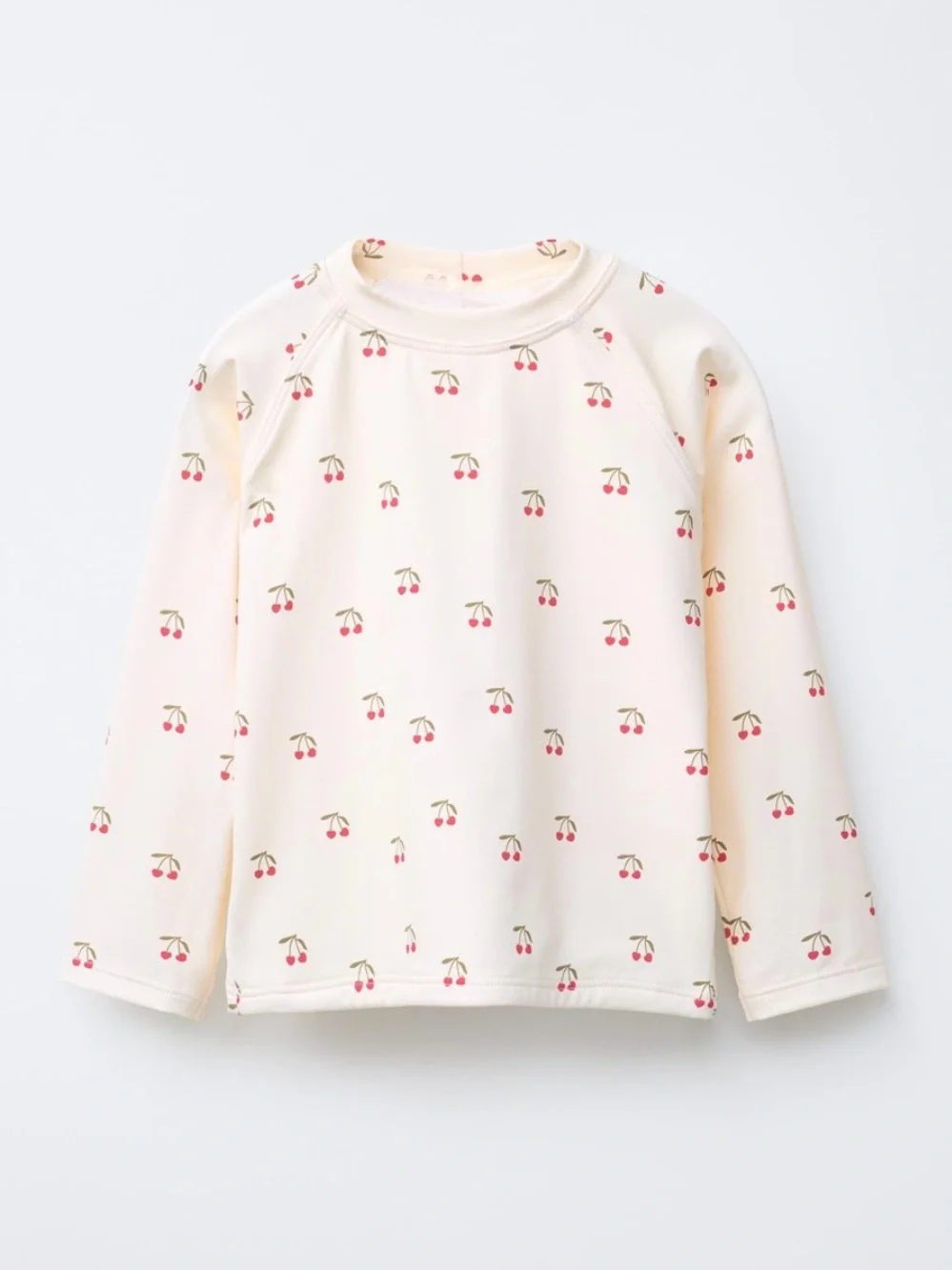 Zara Girls Long-Sleeve Rashguard Swim Top with Cherry Print, Ivory (Ecru) - 2Y